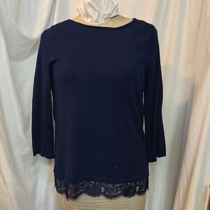 Chico's Dark Blue Blouse with Lace Hem